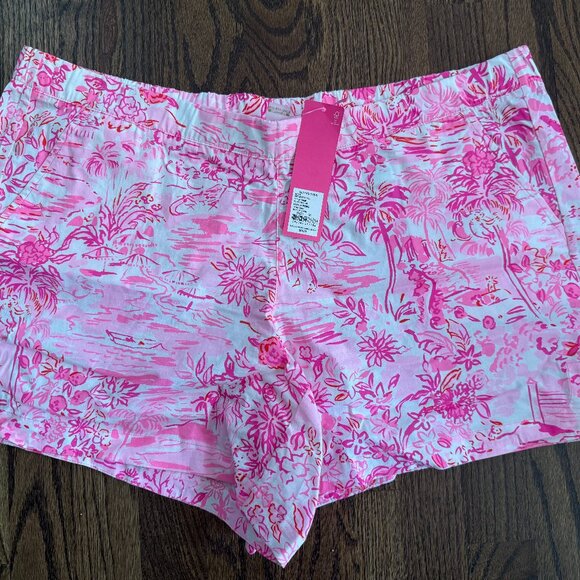 Lilly Pulitzer NWT Ocean View Short Peony Pink Seaside Scene XL Womens - Picture 1 of 2